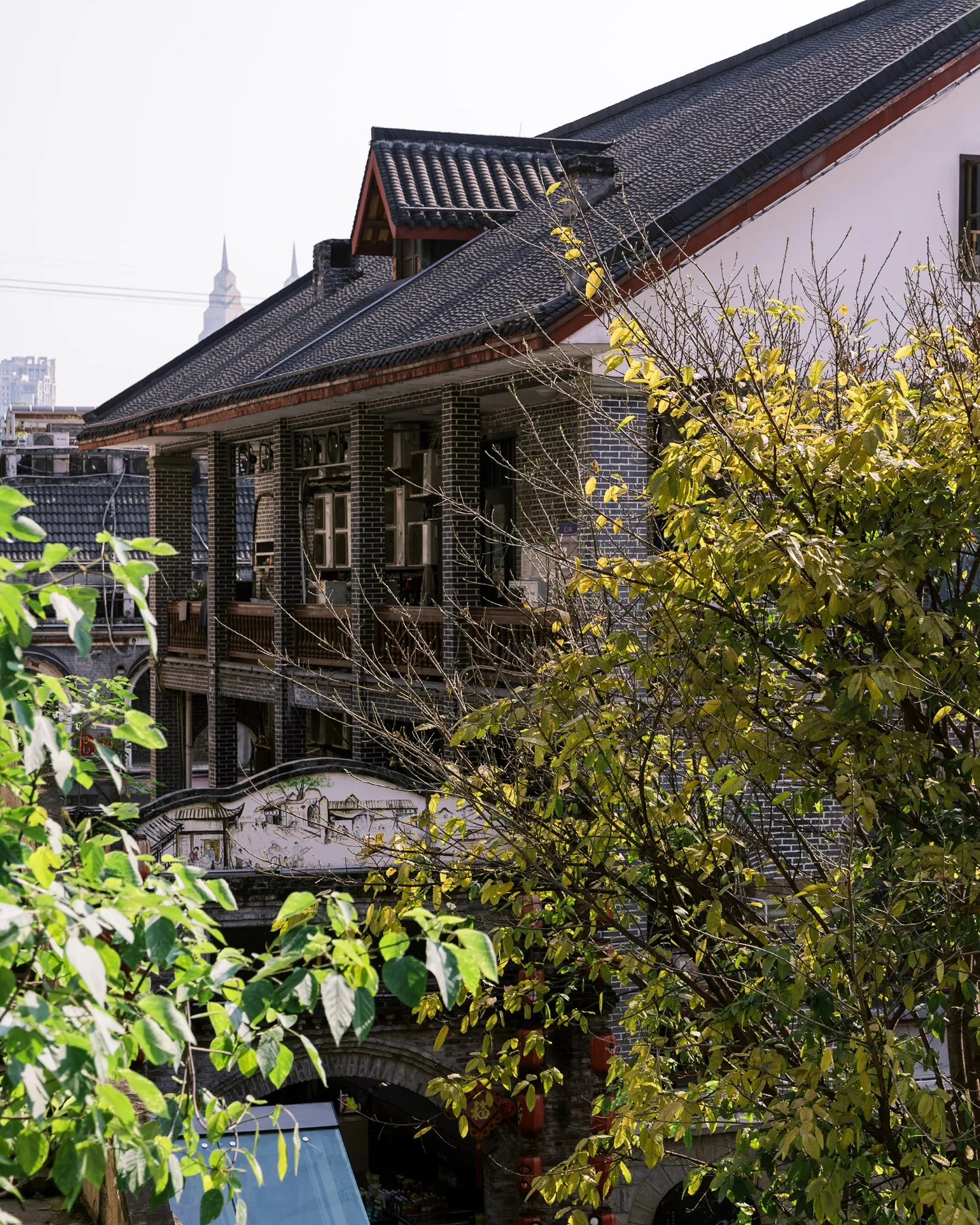 重庆青砖老宅与绿植街景