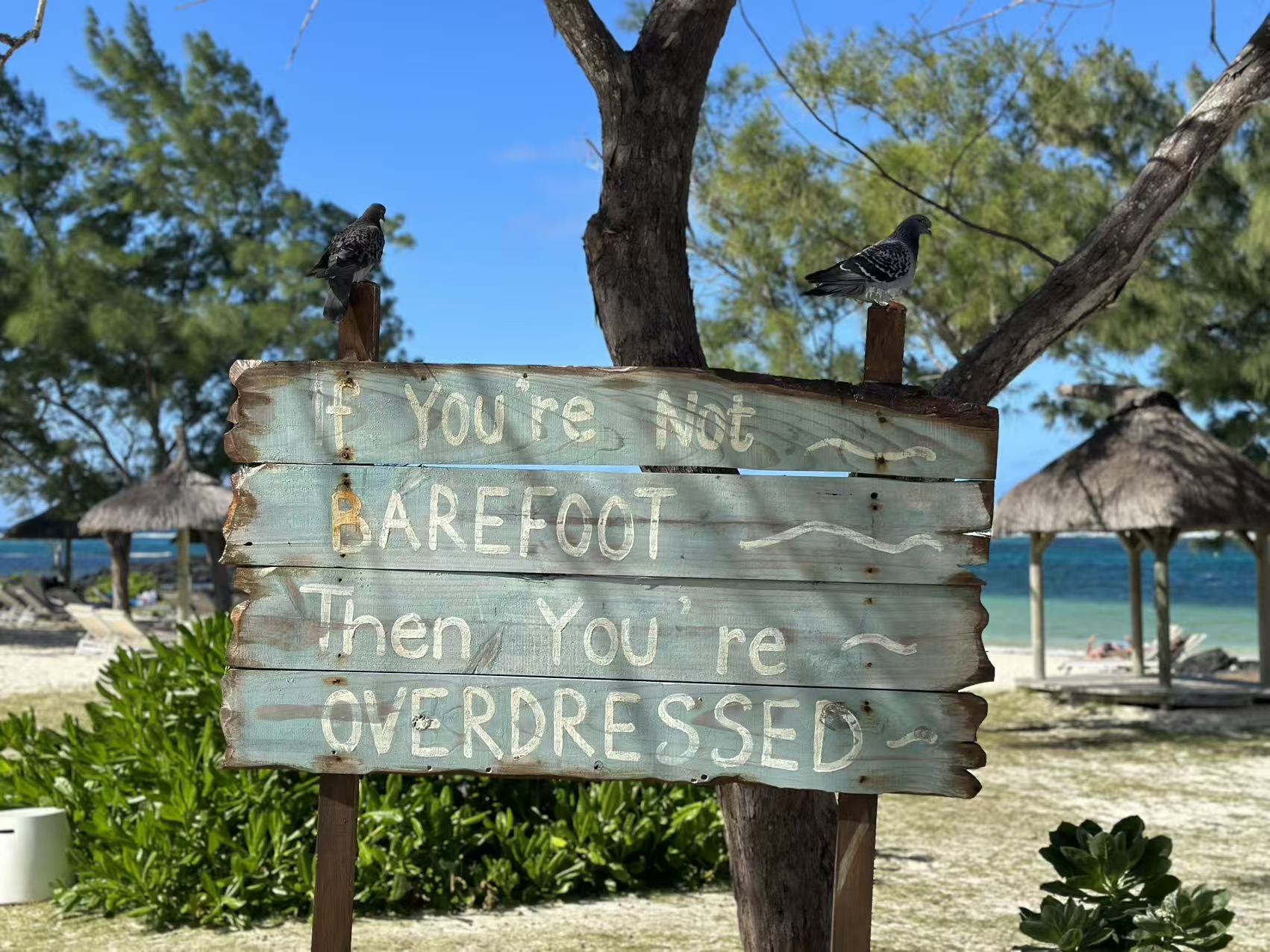 毛里求斯海边的旅行标语